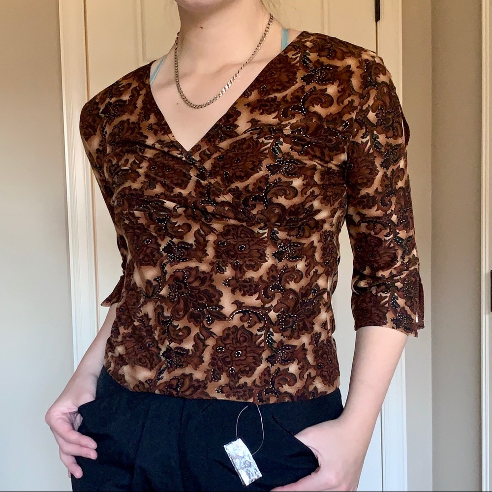 VTG Y2K Brown Wrap Style Top with Arm Cut Outs
